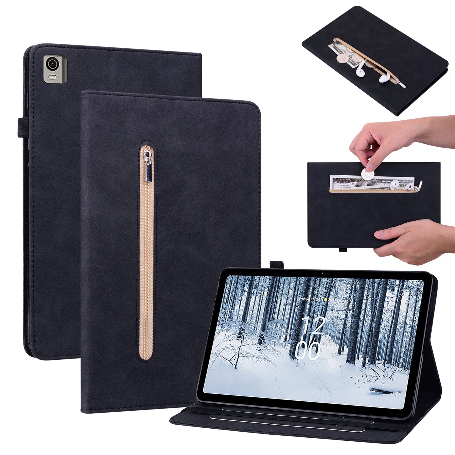 For Nokia T21 Zipper Pocket PU Leather Case Elastic Band Closure Stand Card Holder Tablet Cover For Nokia T21 Zipper Pocket PU Leather Case Elastic Band Closure Stand Card Holder Tablet Cover